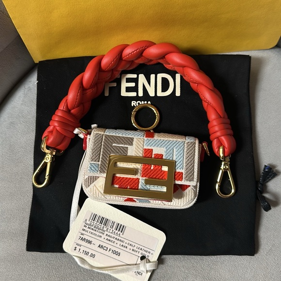 NWT FENDI Nano Baguette Multicolour canvas charm - Picture 11 of 14